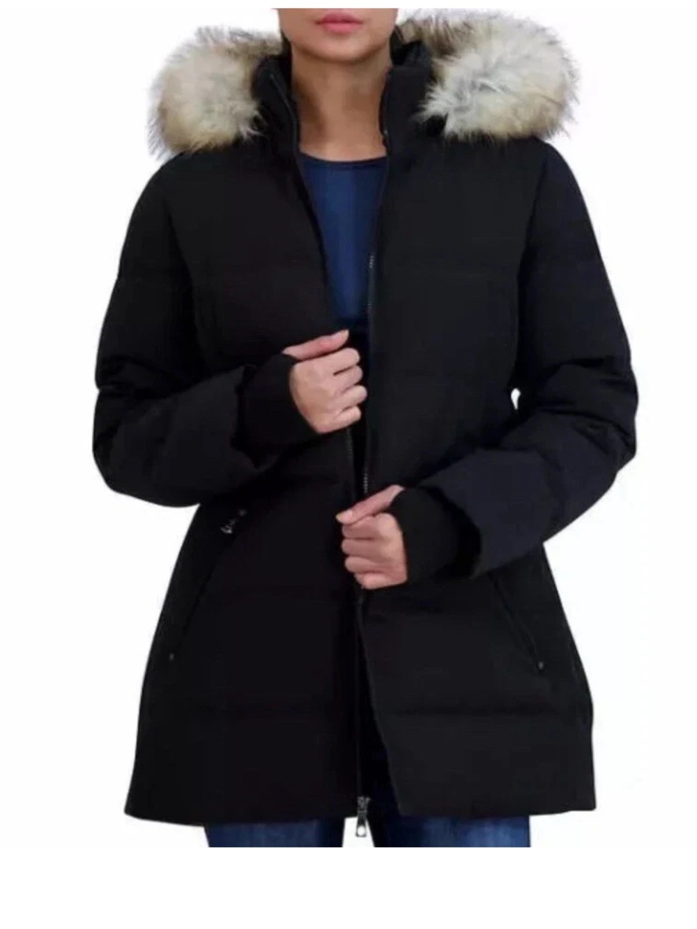 Nautica Ladies' Heavy Puffer Jacket with Faux Fur Trim Black